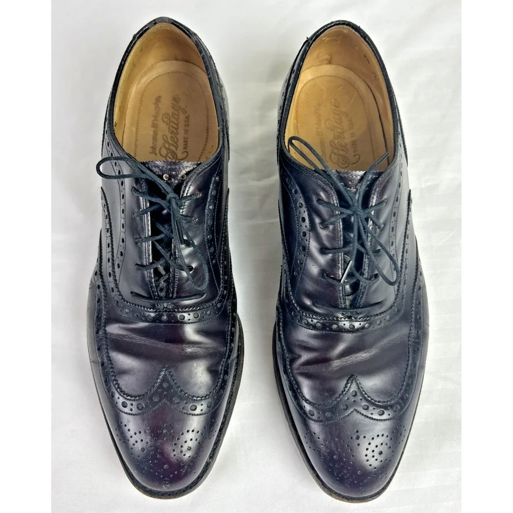 Johnston‎ & Murphy Heritage Oxford Shoes Mens 9.5 C Burgundy Wingtip USA Preppy